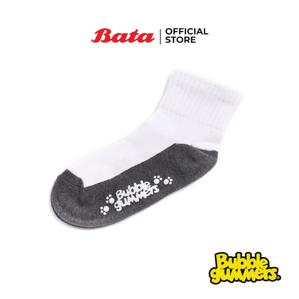 Bata Bubble gummers ถุงเท้านักเรียน ข้อต่ำ สีขาว พื้นเทา มีกันลื่น ผ้า Cotton นื่มใส่สบาย ไซส์ 7-9 แพ็ค 1 คู่ 9541507