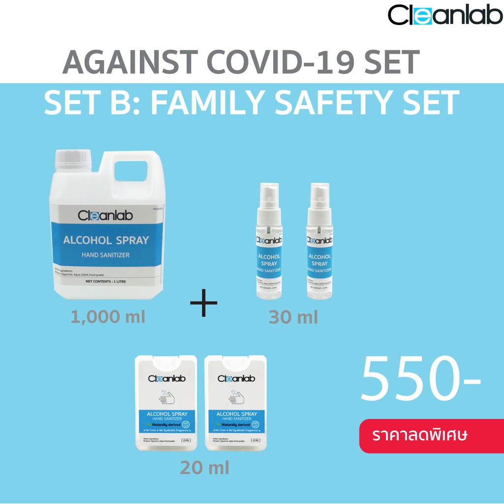 Set B Cleanlab Alcoholspray Hand Sanitizer แอลกอฮอล์สเปรย์ ขนาด 1ลิตร ...