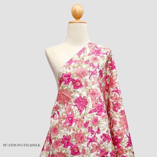 FLORAL DESIGN PRINTED THAI SILK FABRIC - ผ้าไหมไทยแท้ พิมพ์ลาย ลวดลาย ดอกไม้