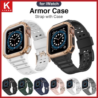 สายนาฬิกาข้อมือ สไตล์ทหาร ทนทาน พร้อมเคส สําหรับ Smart Watch Series 8 7 6 5 4 3 2 1 SE 41 มม. 45 มม. SE 6 5 4 iWatch 41 มม. 45 มม. 38 มม. 40 มม. 42 มม. 44 มม.