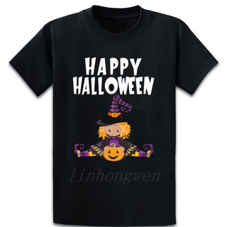 T-shirt  เสื้อยืดแขนสั้น คอกลม พิมพ์ลายแม่มด และตัวอักษร Happy Halloween แฟชั่นฤดูร้อน สําหรับครอบครัวS-5XL