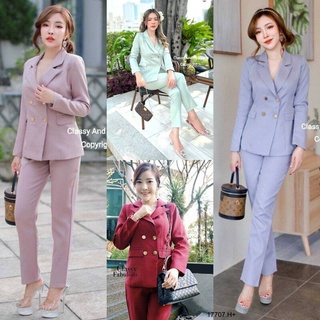 TT17707 Set 2 ชิ้น เสื้อปกสูทแขนยาว + กางเกงขายาว Set of 2 pieces. Long sleeve shirt + pants. Set of 2 pieces. Long slee