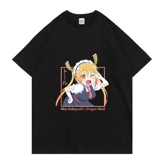 เสื้อยืดโอเวอร์ไซส์【Boutique Selection】เสื้อยืด ผ้าฝ้าย 100% พิมพ์ลายมังงะ Miss Kobayashis Dragon Maid Tohru สไตล์ฮาราจู