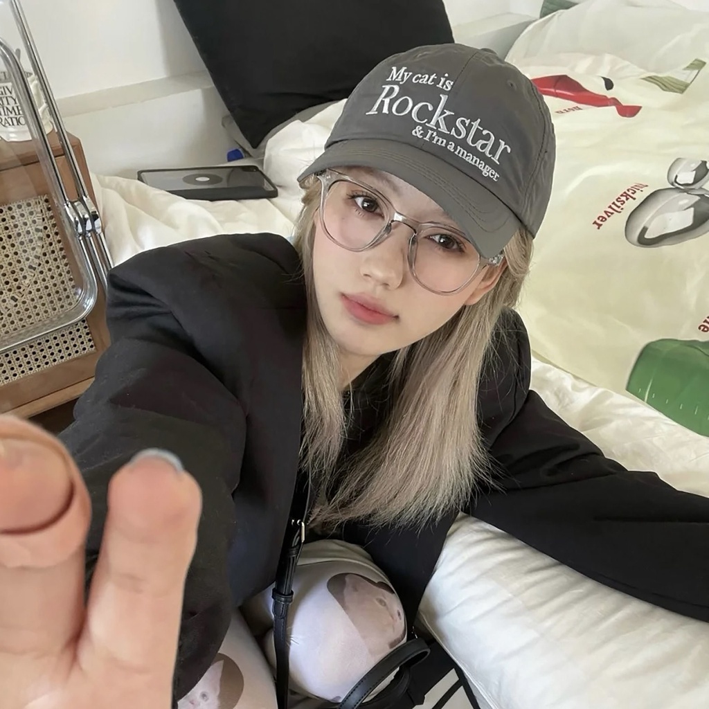 ☢22 spring and summer my cat is rockstar grey leather nylon peaked cap women s soft top หมวกเบสบอลหม