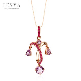 Lenya Jewelry จี้ดีไซน์แชนเดอเลีย ประดับพลอยอะเมทิสต์สีม่วง และ ทับทิมสีชมพู ตัวเรือนเงินแท้ชุบสีพิ้งค์โกลด์