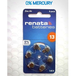 [ Renata/13 ] ถ่านใส่เครื่องช่วยฟัง Renata [Zinc-Air] เบอร์ 13 (PR48) ของเเท้