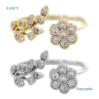 Fancy ใหม่ แหวนแฟชั่น รูปดอกไม้ ใบไม้ ประดับพลอยเทียม ปรับขนาดได้ เครื่องประดับ สําหรับผู้หญิง