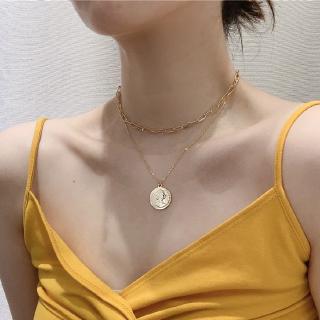 Vintage Gold Coin Round Avatar Beauty Queen Head Necklace Pendant Jewelry