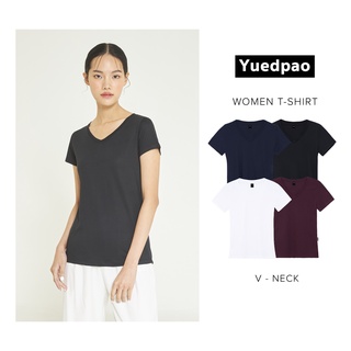 เสื้อยืดสีขาวYuedpao เสื้อยืดผู้หญิงคอวี ทรงเข้ารูป ไม่ย้วย ไม่หด ไม่ต้องรีด ใส่สบาย basic color เสื้อยืดสีพื้นคอวีผู้หญ