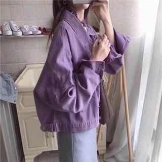 เสื้อแจ็คเก็ตยีนผู้หญิงสีม่วง สไตล์เกาหลี พร้อมส่ง