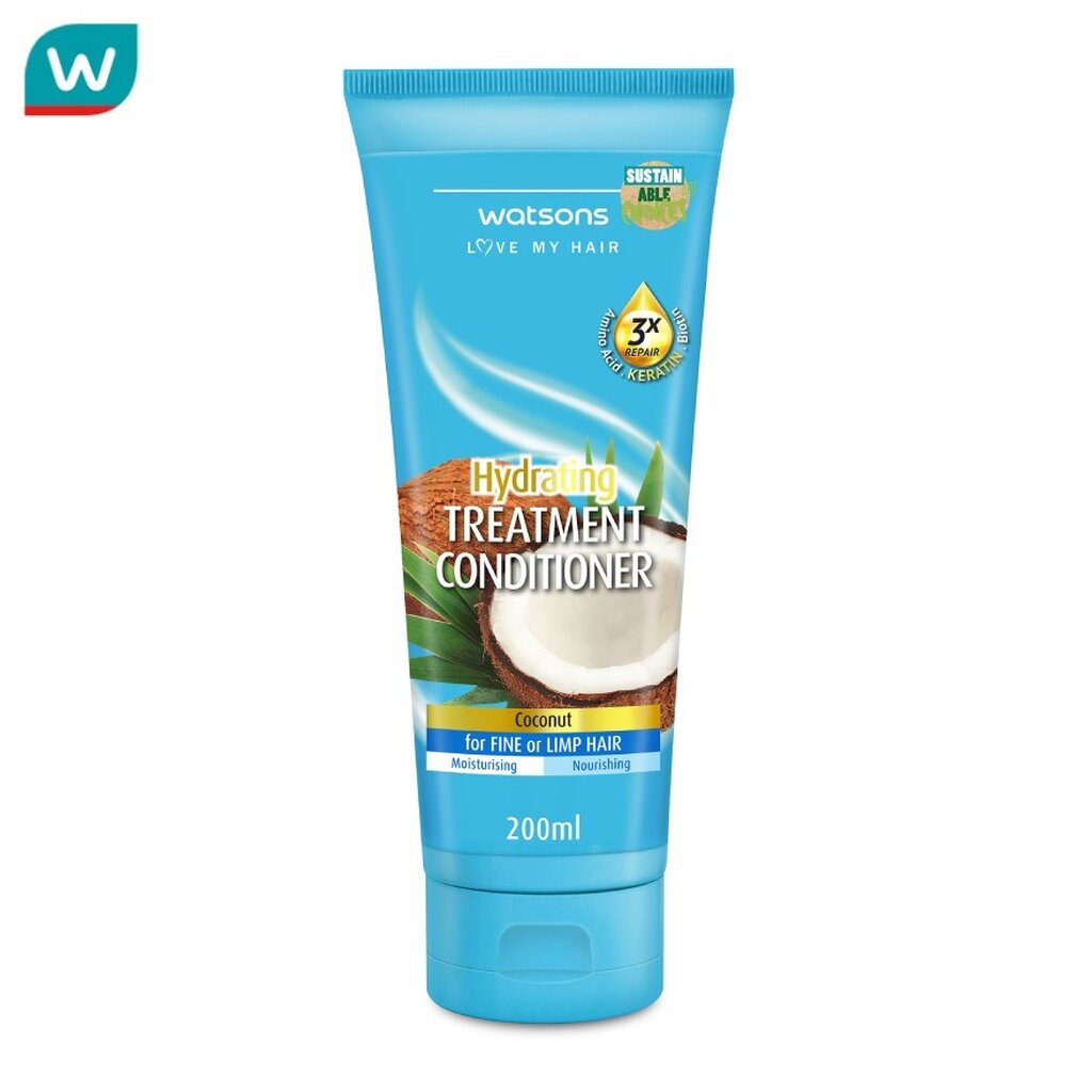 Watsons วัตสัน ทรีทเมนท์ คอนดิชันเนอร์ โคโคนัท ฟอร์ ฟายน์ ออร์ ลิมพ์ แฮร์ 200มล.