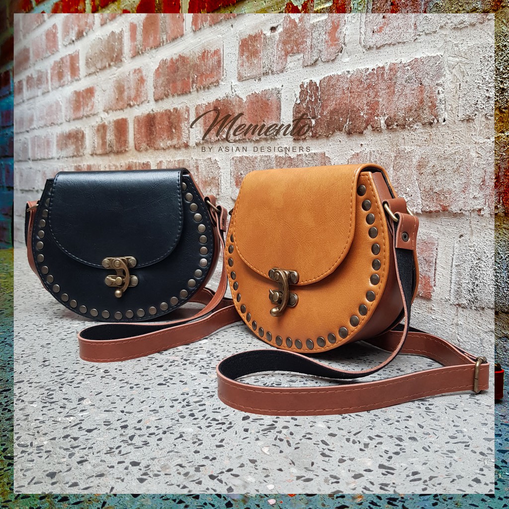 MEMENTO.ASIA Leather Luna Bag Classic Black Tangerine Women Handbag Shoulder Bag Beg Tangan Wanita