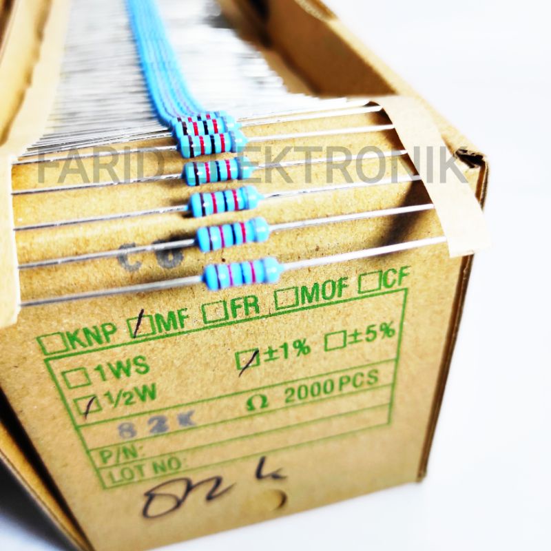 ตัวต้านทาน 82K 1/2W ฟิล์มโลหะไต้หวัน 1% ขาทองแดง