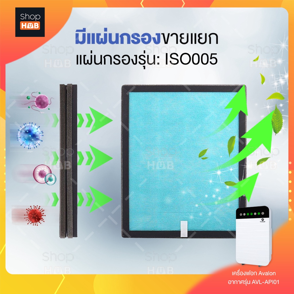 แผ่นกรอง AVALON รุ่น ISO005 แผ่นกรองเครื่องฟอกอากาศ  กรอง4ชั้น กรองฝุ่น กรองแพ้อากาศ HEPA, 30cm x 26