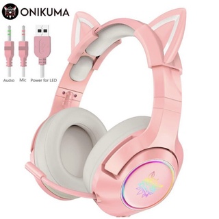 พร้อมส่ง ONIKUMA K9 น่ารักหูแมว Gaming หูฟังสำหรับสาวเด็ก PC ชุดหูฟังสำหรับเล่นเกม 7.1 แชนเนล แบบสวมศีรษะพร้อมไมโครโฟน