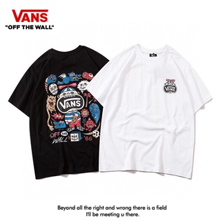 Vans เสื้อยืดแขนสั้นลําลอง คอกลม ผ้าฝ้าย พิมพ์ลายกราฟฟิติ ทรงหลวม สีพื้น แฟชั่นสําหรับผู้ชาย และผู้หญิง