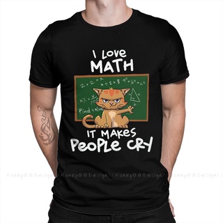 เสื้อยืดผ้าฝ้ายพิมพ์ลายเสื้อยืดคอกลม ผ้าฝ้าย พิมพ์ลายแมว I Love Math It Makes สไตล์สตรีท สําหรับผู้ชาย และผู้หญิง