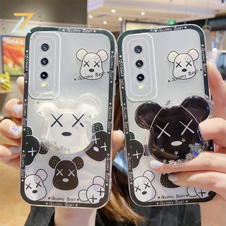 Zymello เคส Vivo V23 V23E V15 V17 V19 V20 V20 Pro V20SE V21 V11i เคสโทรศัพท์ซิลิโคนลายหมีน่ารักทันสมัย (พร้อมขาตั้งทรายดูด)