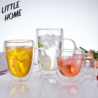 LITTLEHOME  แก้วน้ำ แก้วสองชั้น ขนาด 150 - 250 - 350 ml ใส่ได้ทั้งร้อน และ เย็น Double wall Glass (T)