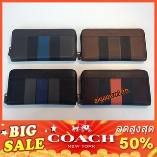 แท้💯%【พร้อมส่ง】Coach แท้ กระเป๋าสตางค์ กระเป๋าสตางค์ผู้ชาย กระเป๋าสตางค์ยาว F58109 ซิปกระเป๋าสตางค์