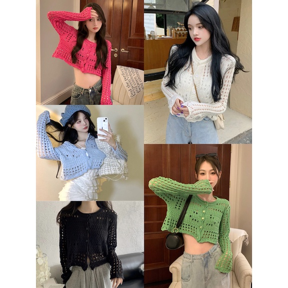 ซื้อ 2 ชิ้น เพียง ฿99 (1566)เสื้อคาร์ดิแกนแขนยาวไหมพรม ซีทรูหน่อยๆ กระดุมหน้าจับสายเดี่ยวก็สวยจะใส่เดี่ยวก็ปังจ้า