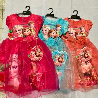 ชุดเอลซ่า4-8ปี แถมกระเป๋า ชุดกระโปรงเอลซ่า งานดีมากพร้อมส่ง