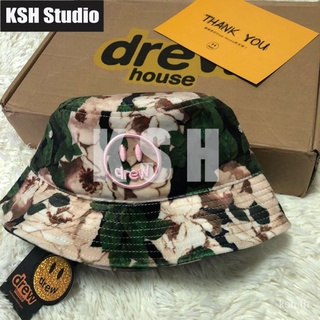 Drew house Smiling Face Embroidery Flower Ice Rose Fisher man Hat Men and Women Trendy Justin Biber Print Bucket Hat