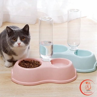 พร้อมขวดน้ำ ชามพกพา ชามให้อาหาร พร้อมน้ำสำหรับสุนัขและแมว แบบ 2 หลุม  Pet feeding bowl