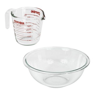 Pyrex ชามแก้ว สีขาวใส + ถ้วยตวงแก้ว 500 ml. - สีแดง รุ่น P-00-325-516-CHN/1