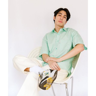 Mr.862 เสื้อเชิ้ตผู้ชายแขนสั้น SUPER Oversized Shirt สีเขียวพาสเทล