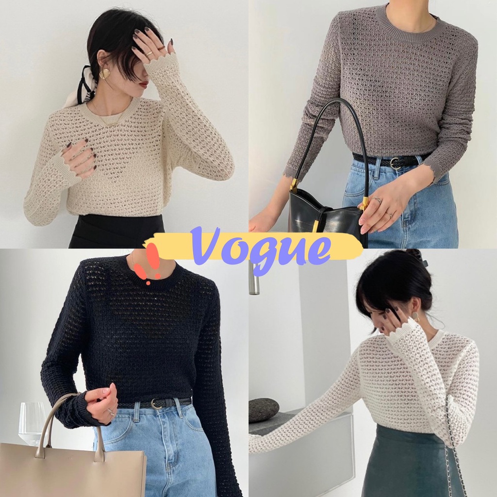 T-shirts 145 บาท Vogue พร้อมส่ง  เสื้อถักไหมพรมแขนยาว คอกลม ผ้านิ่มใส่สบาย (73191) -N Women Clothes