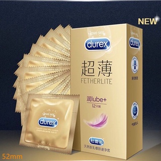 Durexถุงยางอนามัยดูเร็กซ์ Fetherlite Lube+(12ชิ้น/1กล่อง) ขนาด 52mm.(กล่องสีทองgold.)