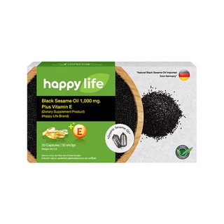 (สินค้าของแถม) Happy life น้ำมันงาดำ 1,000 มก. ผสมวิตามินอี1กล่อง