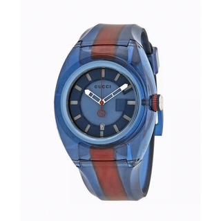 🔥 GUCCI Sync XXL 43MM Quartz Blue Dial  Rubber Band  Mens Watch