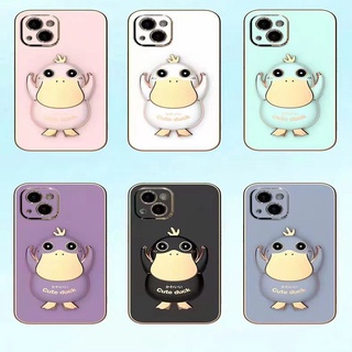 case VIVO Y30 5G Y22 Y35 Y16 Y22S V25 Y02S Y15S Y01 Y15C V25 Pro ขอบตรง 90° เคสชุบด้วยไฟฟ้า Duck ที่วางโทรศัพท์เคสโทรศัพท์