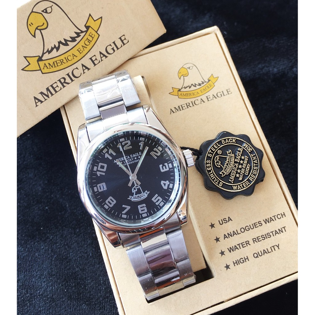 พร้อมส่ง นาฬิกาข้อมือ America Eagle สีเงินหน้าปัดสีดำ