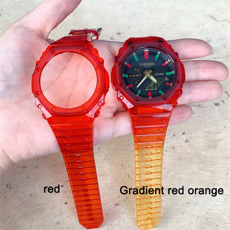 เคสเรซินใส และสายนาฬิกาข้อมือ ไล่โทนสีรุ้ง สําหรับ Casio G-SHOCK GA-2100 19 สี