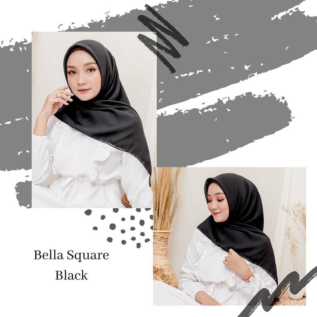 Hitam Bella SQUARE / BELLASQUARE / VEIL / HIJAB / JILBAB / BLACK / RECTANGULAR VEIL / 40 สี