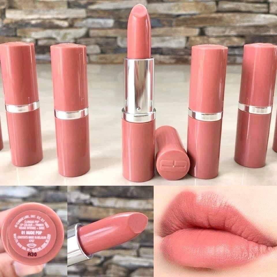 Clinique Pop Lip Colour and Primer 3.8g. 01 Nude Popลิปสติกสีนู้ดน้ำตาลอมส้ม