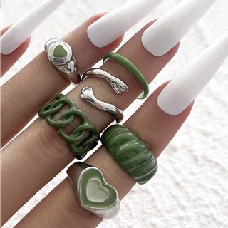 แหวนเซ็ตเขียวมัชชะ 6pcs Green Matcha Ring Set