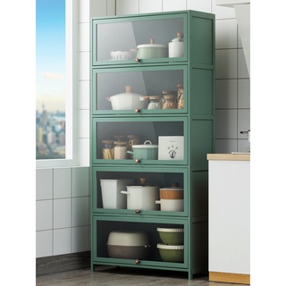 ตู้ไม้วางของ [ส่งฟรี!] green Bamboo cabinet shelves multifunction with glass doors