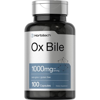 exp.3/26Horbaach Ox Bile 1,000 mg. Digestive Enzymes 100 Capsules บำรุงถุงน้ำดี บำรุงตับ ช่วยย่อยอาหาร กำจัดของเสีย Keto