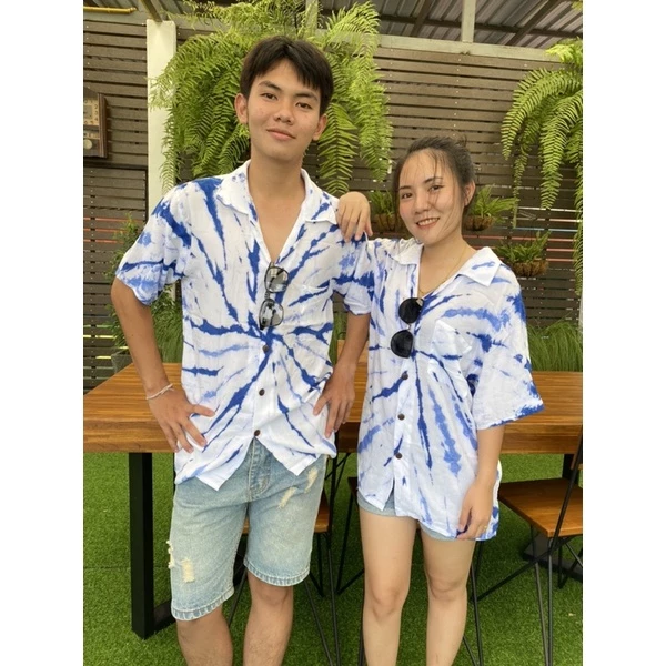 เสื้อเชิ๊ตมัดย้อมครามธรรมชาติ ผ้าฝ้ายแมมเบิด thumbnail 3