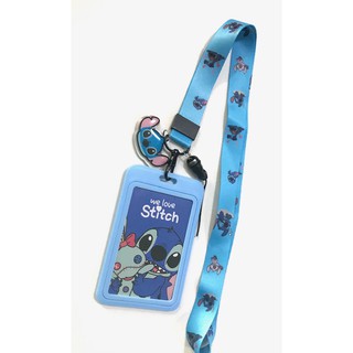 STITCH SKY ซองใส่บัตร ที่ใส่บัตร พร้อมสายคล้องคอ ( 2cm) มีตุ๊กตาเล็ก  ลาย  สติทช์ b ฟ้า สำหรับบัตร 5.5x8.5cm   by PMYL