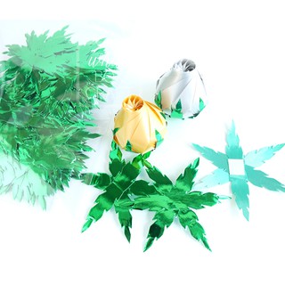 ใบกุหลาบ ริบบิ้นฟลอย สีเขียว 100 ชิ้น (ใบริบบิ้น)