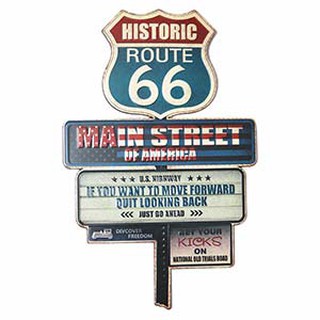 ป้ายสังกะสีวินเทจ Route 66 Main Street of America (ปั๊มนูน)