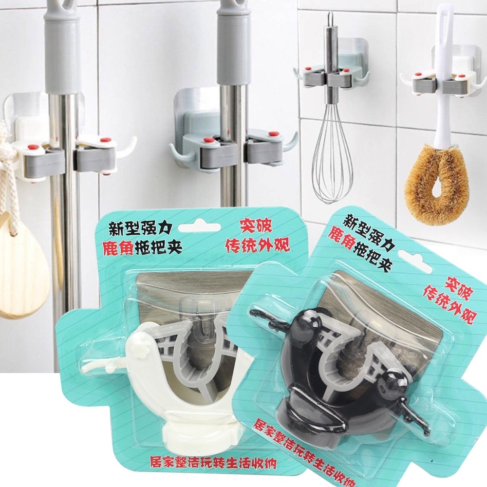 Superhomeshop ที่แขวนไม้ถูพื้น ไม้กวาด ตัวล็อคไม้ถูพื้น แบบติดผนัง คละสี รุ่น Kitchen-Toilet-Hook-Wi
