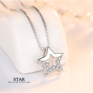 s925 Star necklace สร้อยคอเงินแท้ น้องดาว สวยน่ารัก งานประณีต ประดับ Cubic Zirconia (CZ)