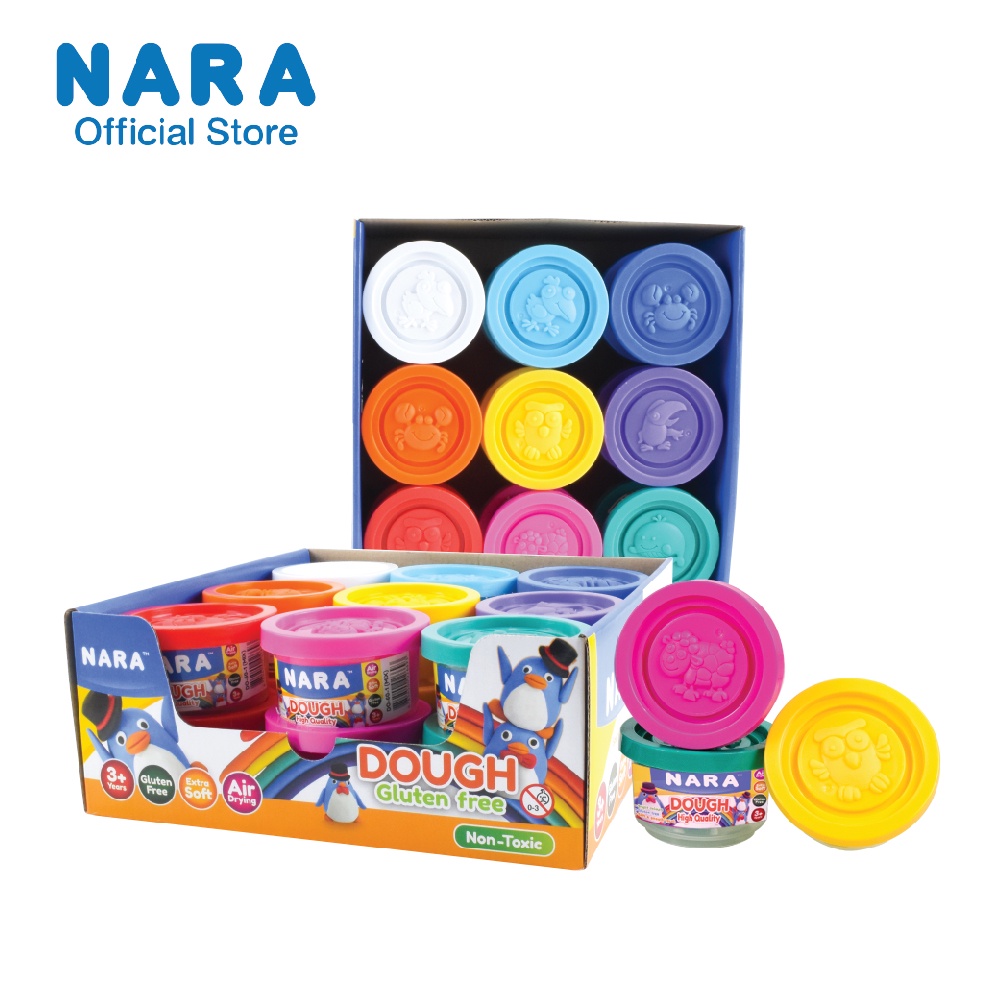 NARA Dough Set (Gluten Free) เซ็ทแป้งโดว์ไร้สารพิษเเละกลูเต็น 9 สี 18 กระปุก บรรจุในกล่องดิสเพลย์