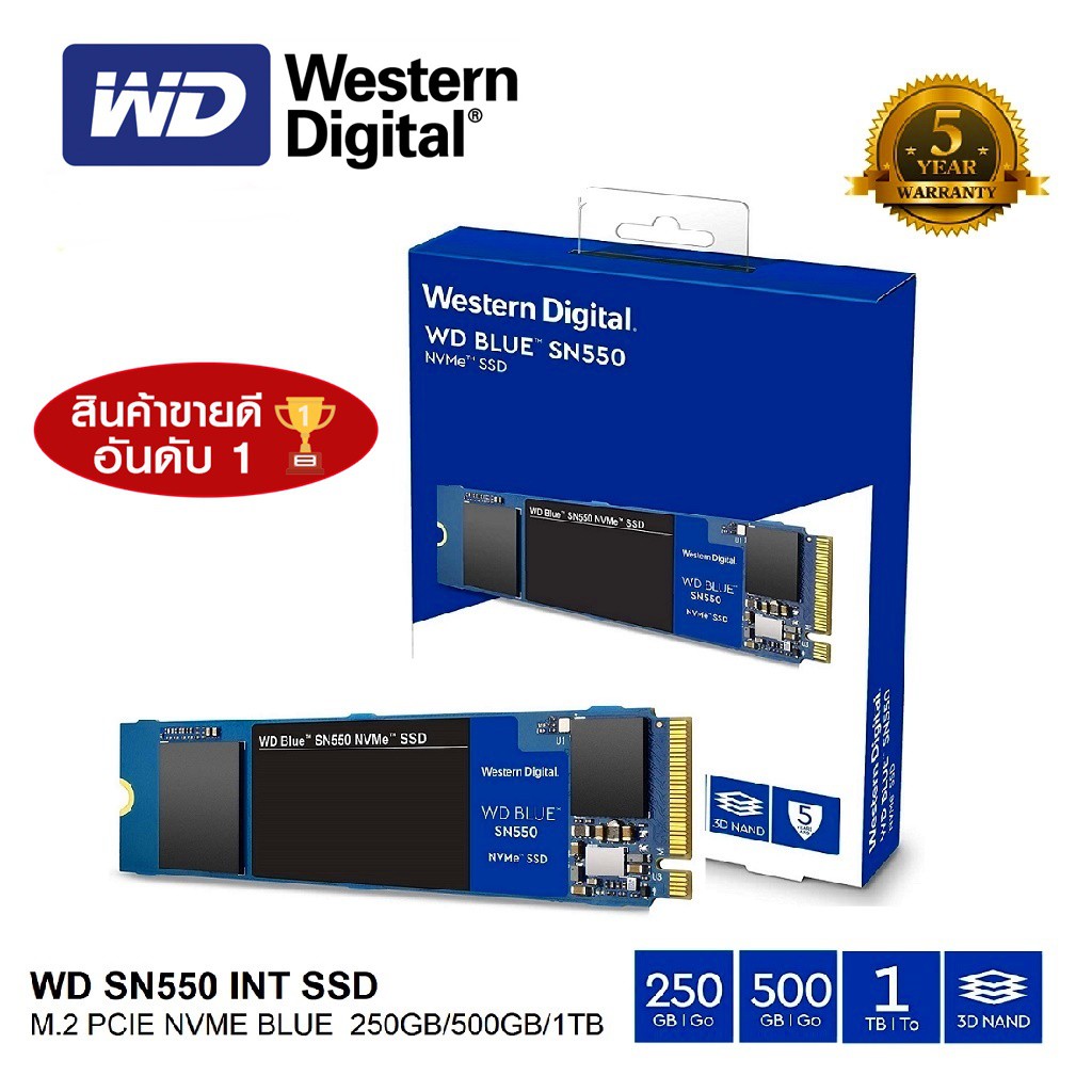 ⚡️SSD ใหม่!!⚡️250GB / 500GB / 1TB SSD (เอสเอสดี) WD BLUE SN550 / SN570 PCIe/NVMe M.2 2280 ประกัน 5 ปี